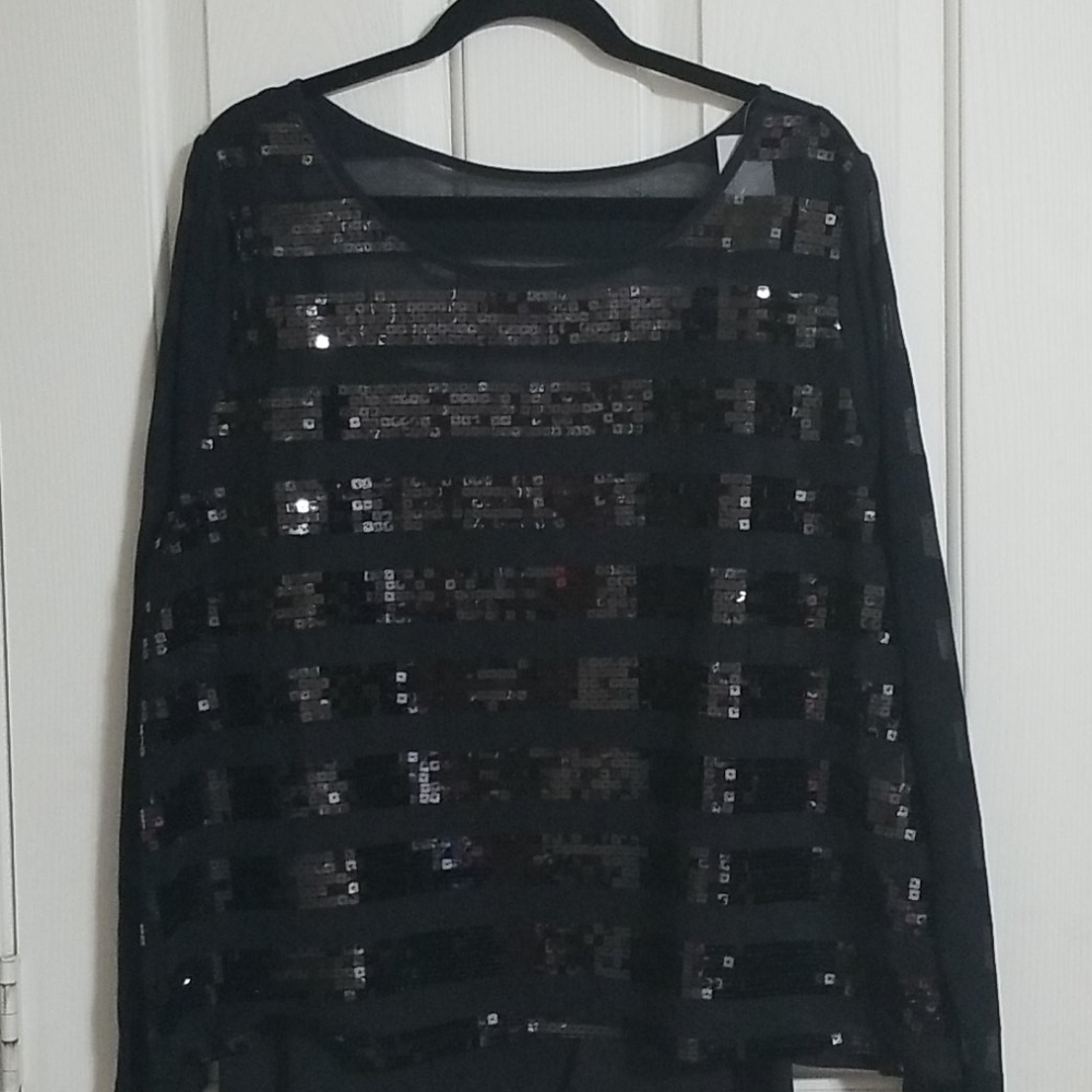 Lane Bryant Size22/24 Black Sequined Striped Shirt